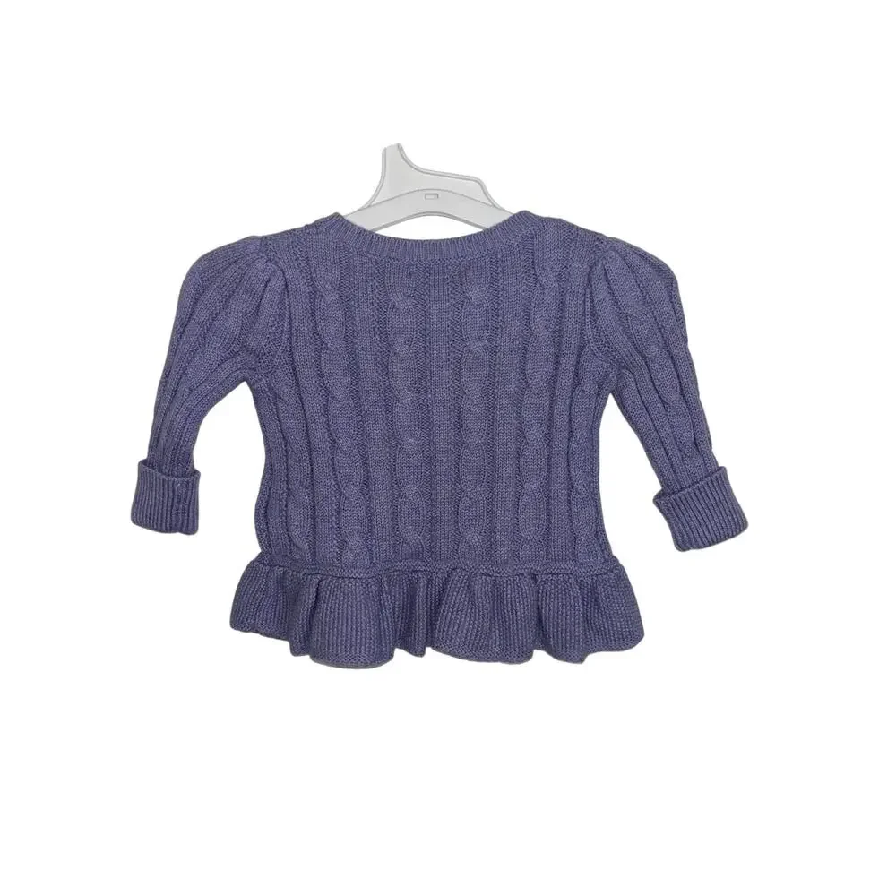 NWT Ralph Lauren Baby Purple Cable Knit Cardigan 6M Ruffle Pony Cotton